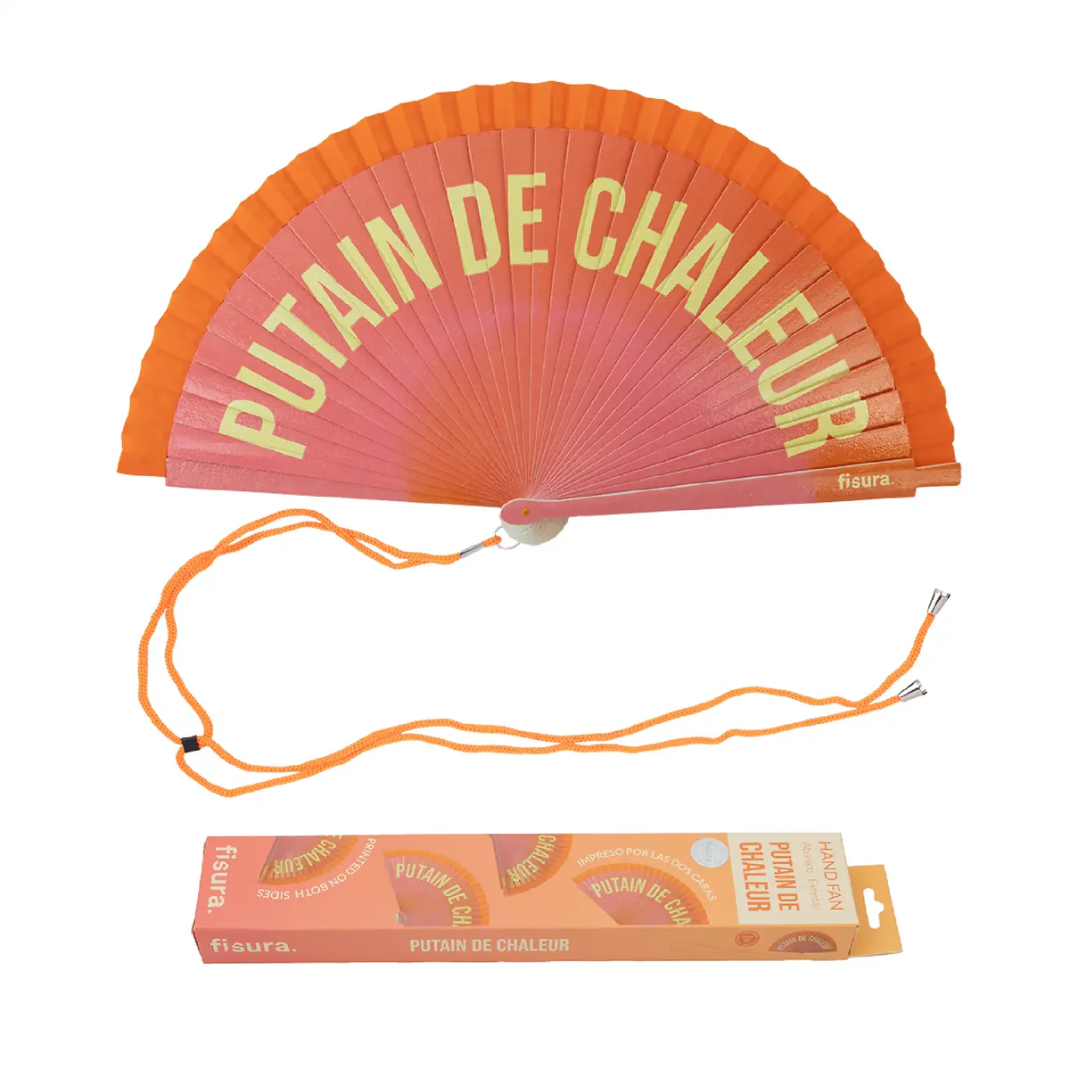 Éventail “Putain de Chaleur” Orange Dégradé, Fisura