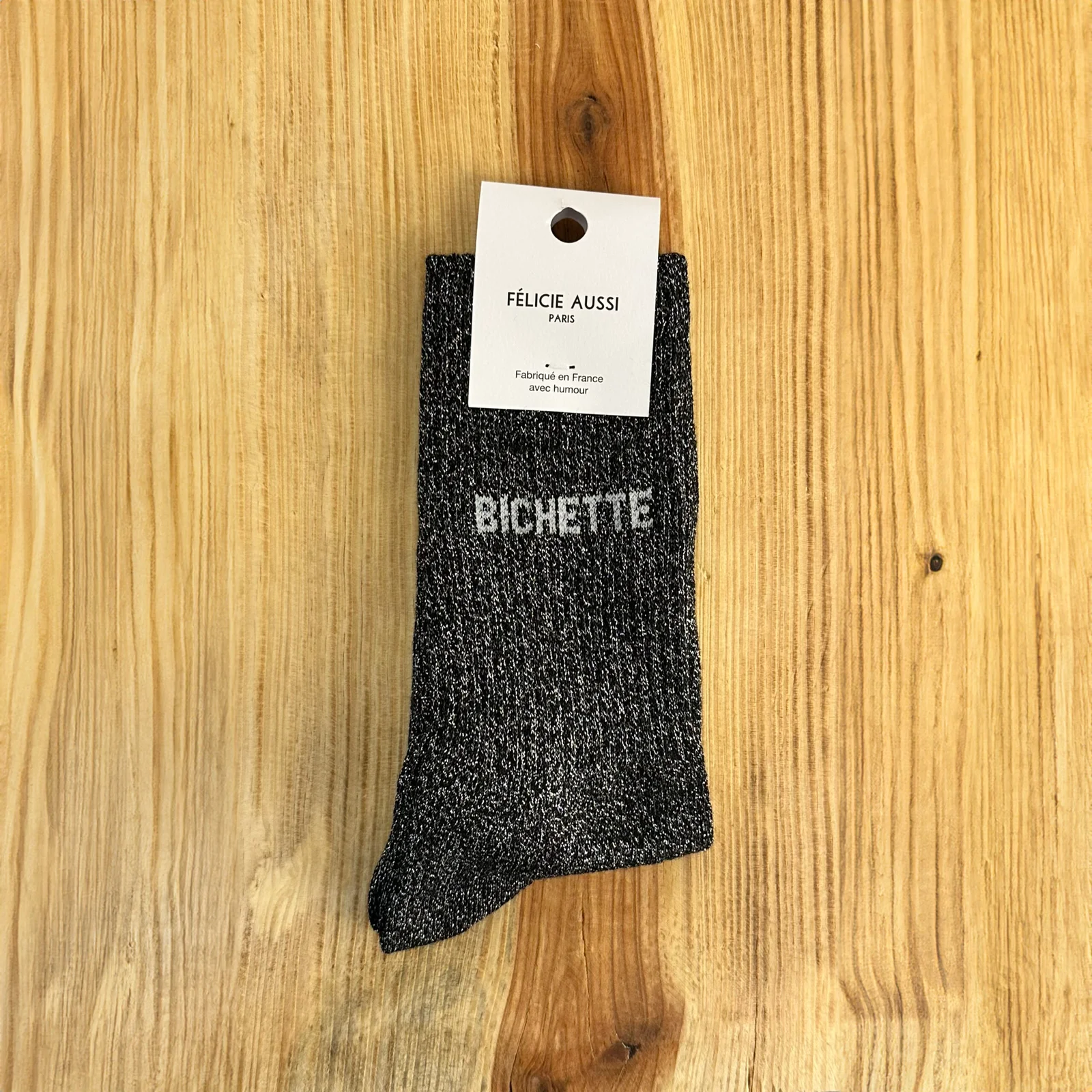 Chaussettes Paillettes Noir « Bichette », Félicie Aussi