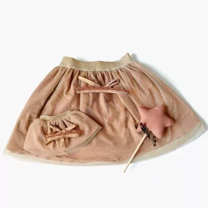 Les P&rsquo;tits Déguiz – Duo de tutus Deva enfant/poupée et sa baguette magique avec étoile en tissu cassonade
